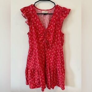 Universal Thread Red Floral Ruffle Sleeve Dress Tie Front Pockets Size Medium